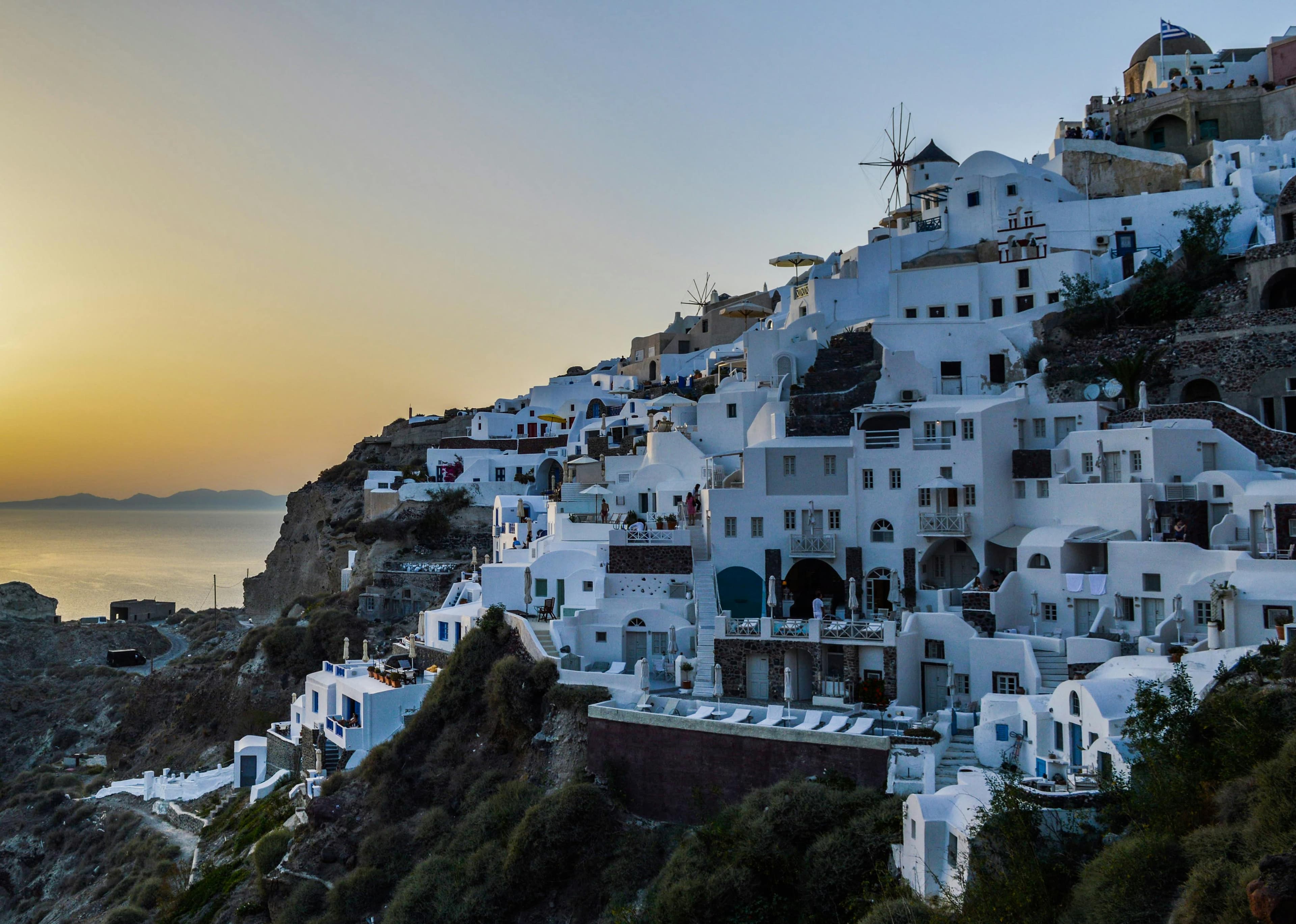 Santorini white houses dome